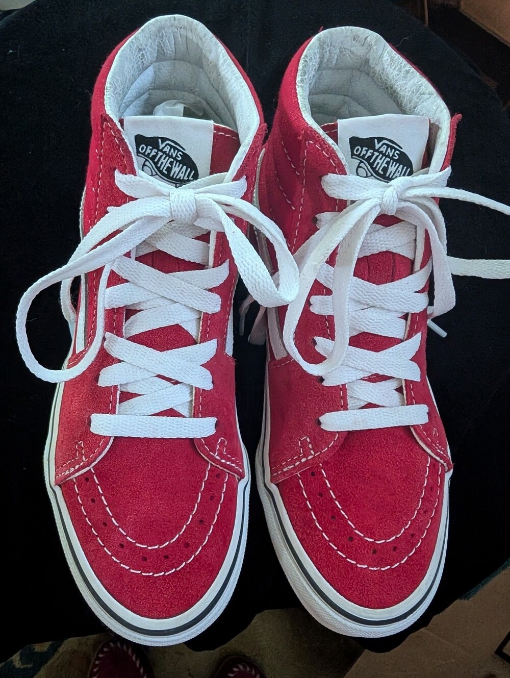 Vans Kids Red and White High-Top Skate Sneakers